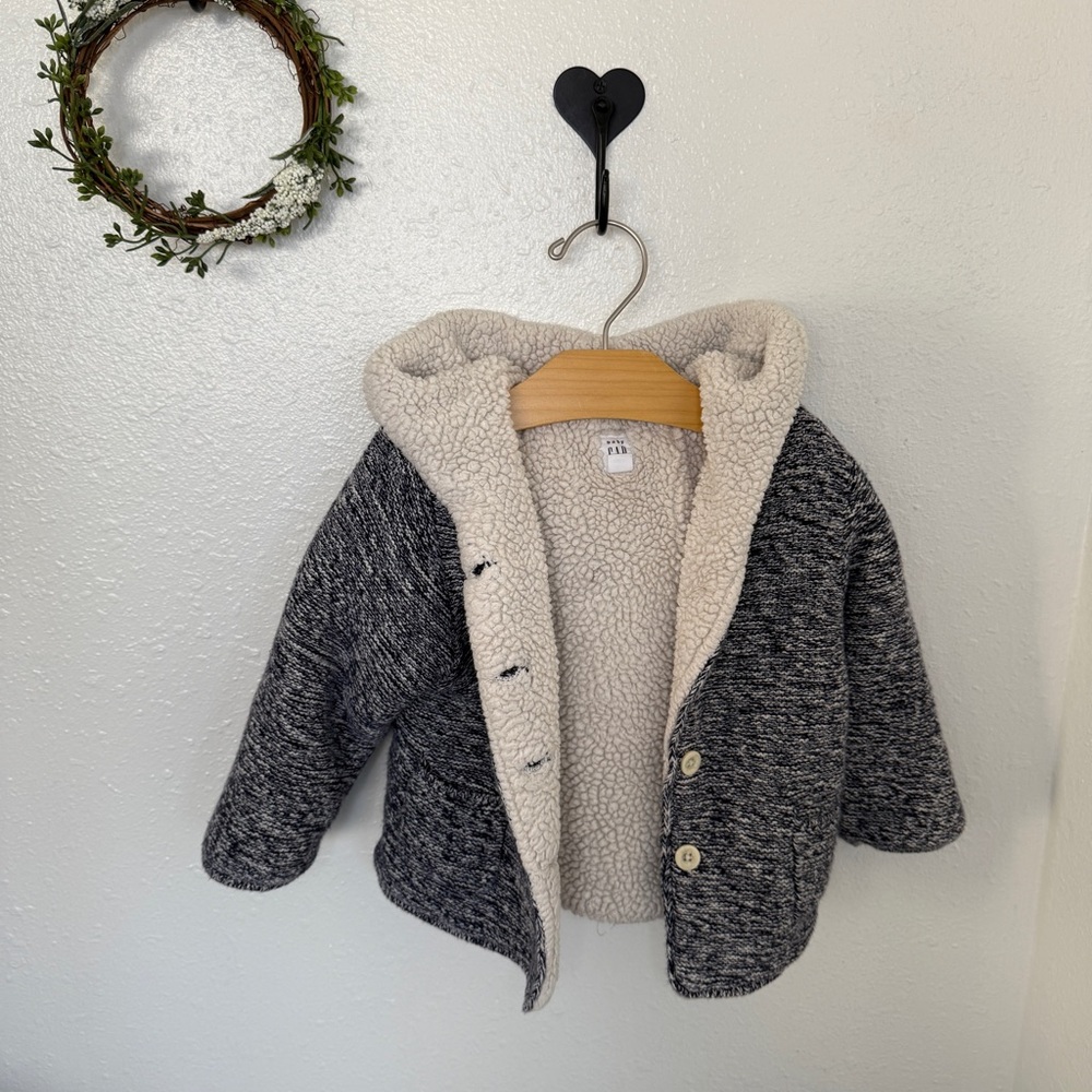 Baby Gap Sherpa Lined Hooded Jacket 18–24M Blue Knit - Picture 2 of 4